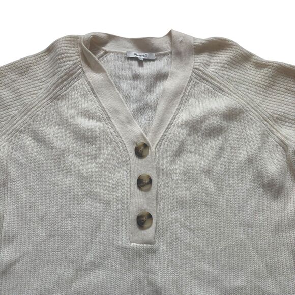 Madewell Ribbed Lyle Henley Sweater Wool Blend in Cream, Size M - Picture 3 of 9
